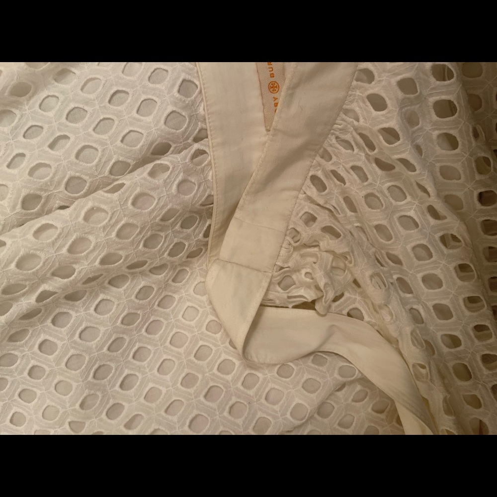 Tory Burch High Waisted White Hermosa Midi Eyelet Skirt - Picture 7 of 7